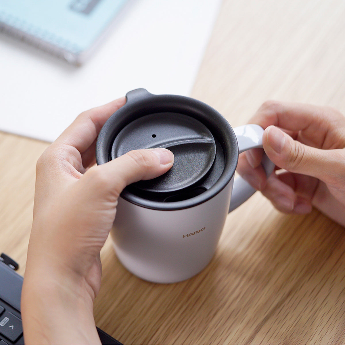 Hario Insulated Mug with Lid 300 Gray The Coffee Lab UAE